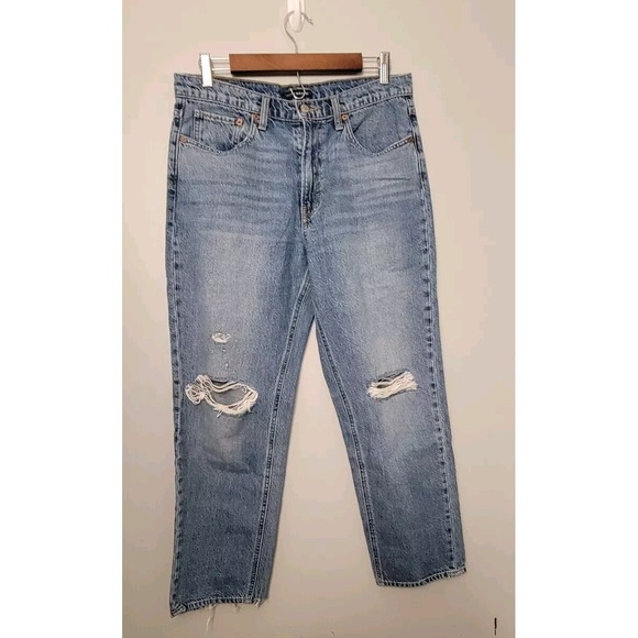 Lucky Brand Women Jeans‎ 10/30R Blue Denim Straight Mid Rise Boy Distressed - D - Picture 1 of 16